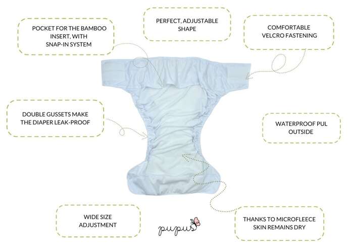 Reusable diaper for adults with insert - WHITE, S/M/L - waist 68-128cm Dla  dorosłych pieluchy z kieszonką dla dorosłych