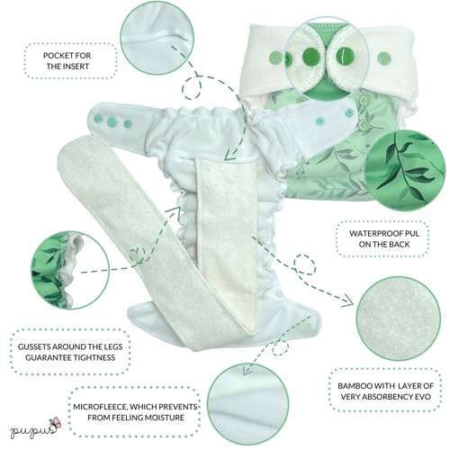 Fitted diaper with PUL & EVO 12-19 kg "I feel green"