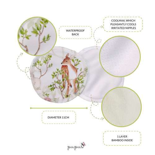 Reusable Breast Pads, bamboo + coolmax, 2pcs, DINOSAURUS