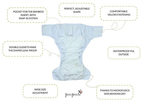 Reusable diaper for adults with insert - WHITE