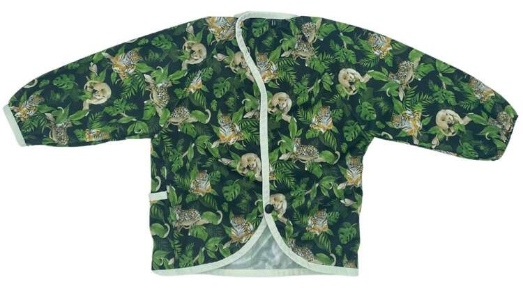 Śliniak fartuszek z rękawami DZIKIE KOTY - zapięcie