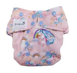 Pocket diaper, double-row snaps, OS, Unicorns