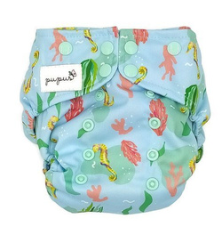 Pocket diaper, double-row snaps, OS, SEAHORSE