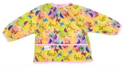 Long sleeved bib, waterproof, with built-in pocket bag In the Butterflies