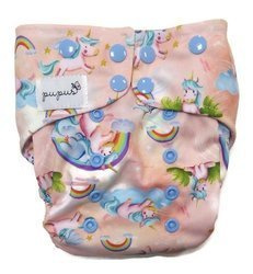 Pocket diaper, double-row snaps, OS, Unicorns 