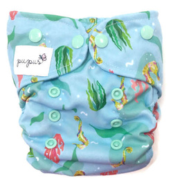 Pocket diaper, one-row snaps, OS SEAHORSE