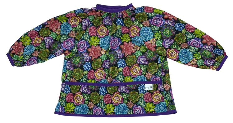 Śliniak fartuszek z rękawami Sukulenty - widok ogólny