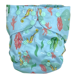 Pocket diaper, double-row snaps, OS, SEAHORSE