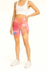 Kurze Leggings mit hohem Bund – Aquarell