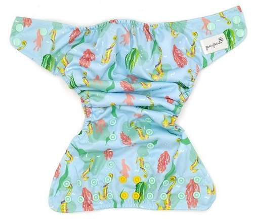 Pocket diaper, double-row snaps, OS, SEAHORSE
