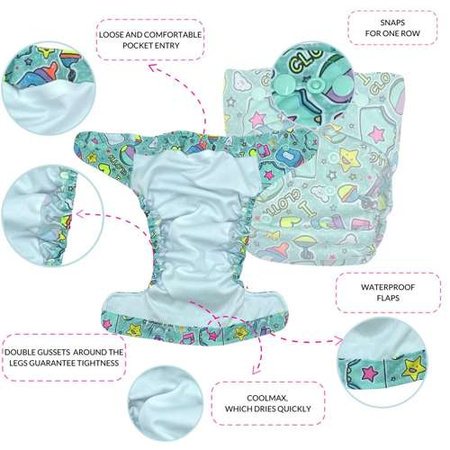 Pocket diaper, one-row snaps, OS DRAGONS