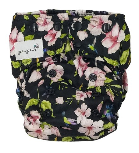 Pocket diaper, double-row snaps, OS, Hummingbirds