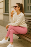 Long Leggings with High Waist - Rose Bloom