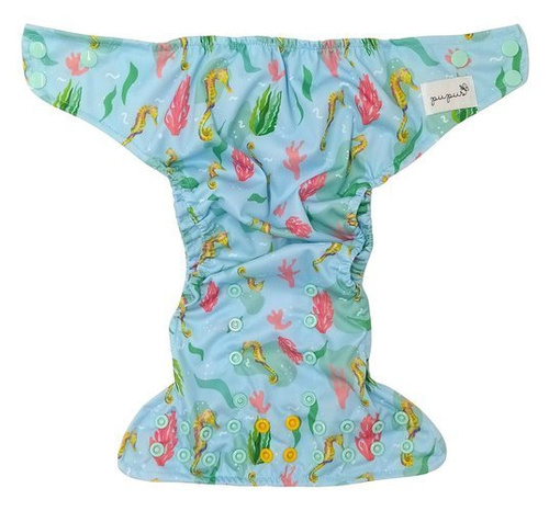 Pocket diaper, double-row snaps, OS, SEAHORSE