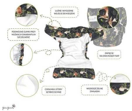 Pocket diaper, double-row snaps, OS, SEAHORSE