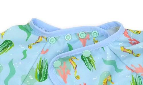 Ärmel-Lätzchen, wasserdicht, mit integrierter Tasche Seepferdchen