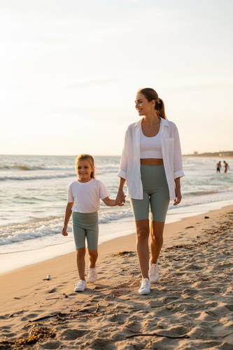 Kurze Leggings mit hohem Bund - Salbeigrün