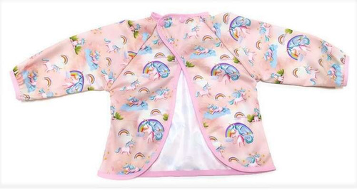 Long sleeved bib, waterproof, with built-in pocket bag Unicorns