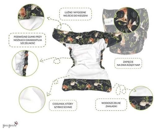 Pocket diaper, double-row snaps, OS In the grass