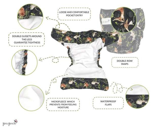 Pocket diaper, double-row snaps, OS In the grass