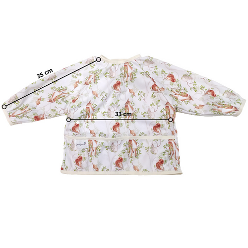 Long sleeved bib, waterproof, with built-in pocket bag In the SUCCULENTS