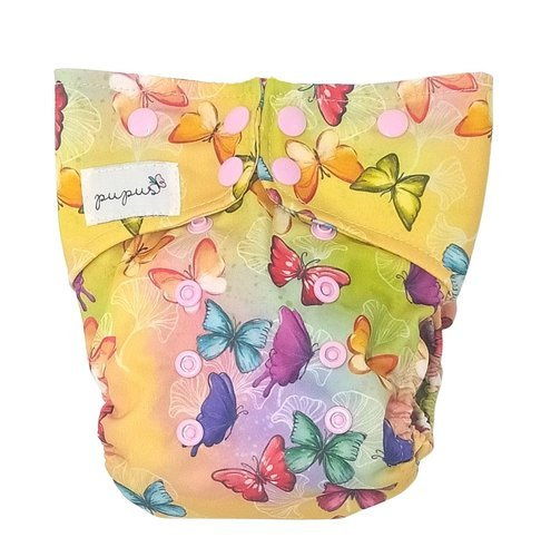 Pocket diaper, double-row snaps, OS, Butterflies
