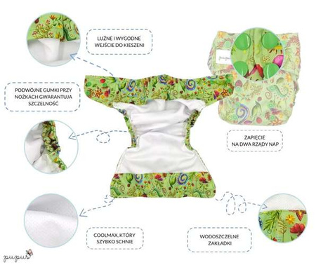Pocket diaper, double-row snaps, OS, MERMAIDS