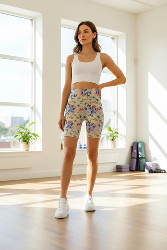 Short Leggings with High Waist - Butterflies