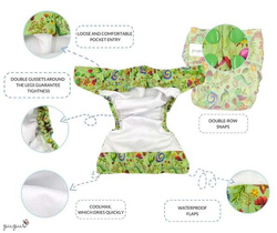 Pocket diaper, double-row snaps, OS, FLOWERS