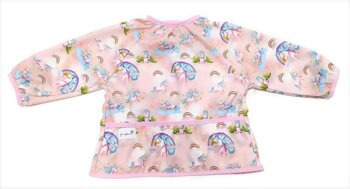 Long sleeved bib, waterproof, with built-in pocket bag Unicorns