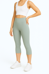 3/4-Leggings mit hohem Bund - Salbeigrün