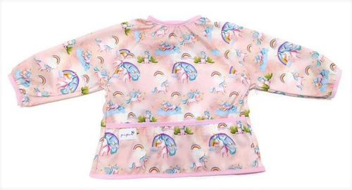 Long sleeved bib, waterproof, with built-in pocket bag Unicorns
