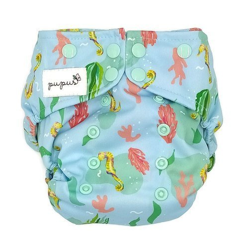 Pocket diaper, double-row snaps, OS, SEAHORSE
