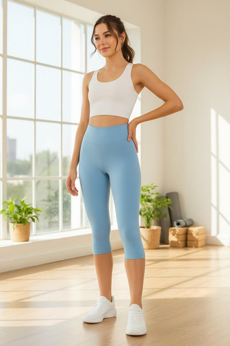 Leggings 3/4 with High Waist - Sky Blue